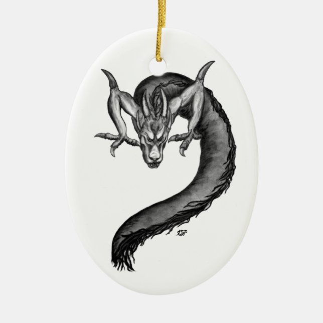 Dragon black and white Design Julgransprydnad Keramik (Framsidan)