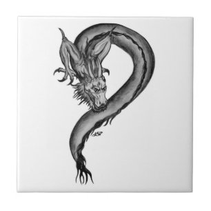 Dragon black and white Design Kakelplatta