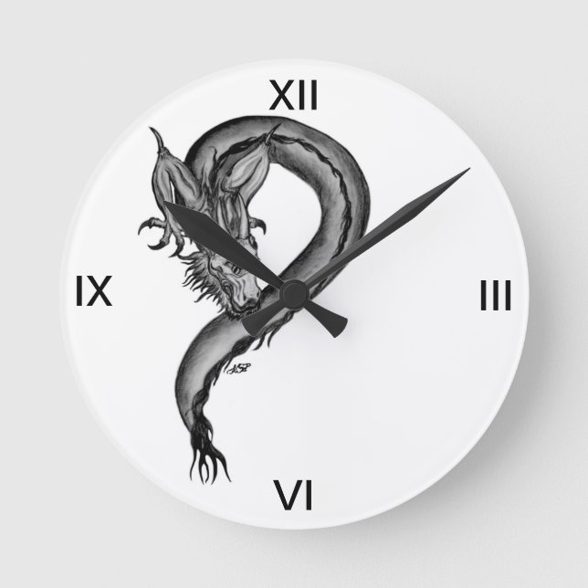Dragon black and white Design Rund Klocka (Framsida)