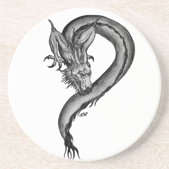 Dragon black and white Design Underlägg Sandsten (Framsidan)