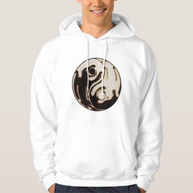 Dragon Black and White Yin Yang Hoodie (Framsida)