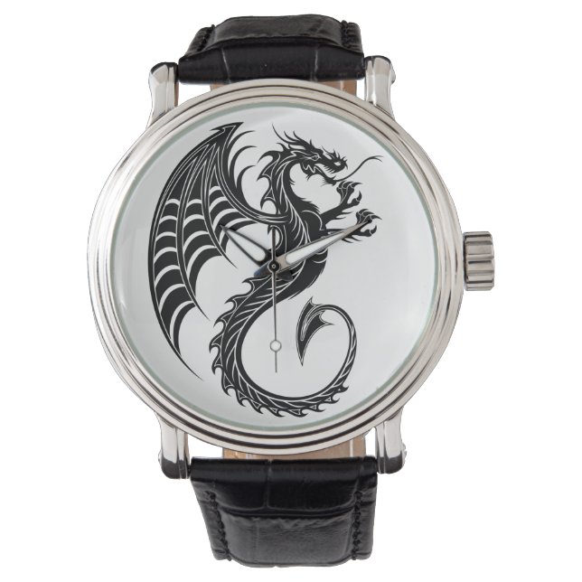 Dragon Black Shape Tattoo Stil Armbandsur (Framsida)