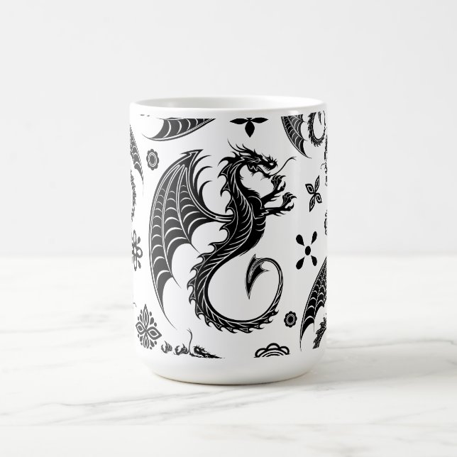 Dragon Black Shape Tattoo Stil Kaffemugg (Center)