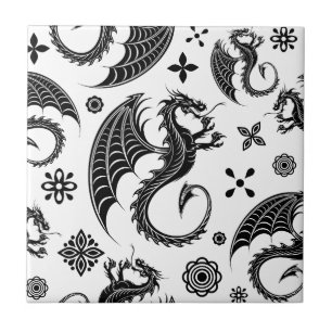Dragon Black Shape Tattoo Stil Kakelplatta