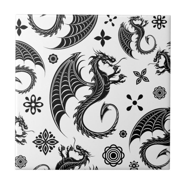 Dragon Black Shape Tattoo Stil Kakelplatta (Framsidan)
