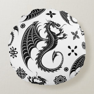 Dragon Black Shape Tattoo Stil Rund Kudde