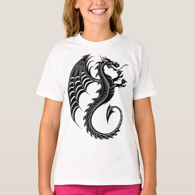 Dragon Black Shape Tattoo Stil T Shirt (Framsida)