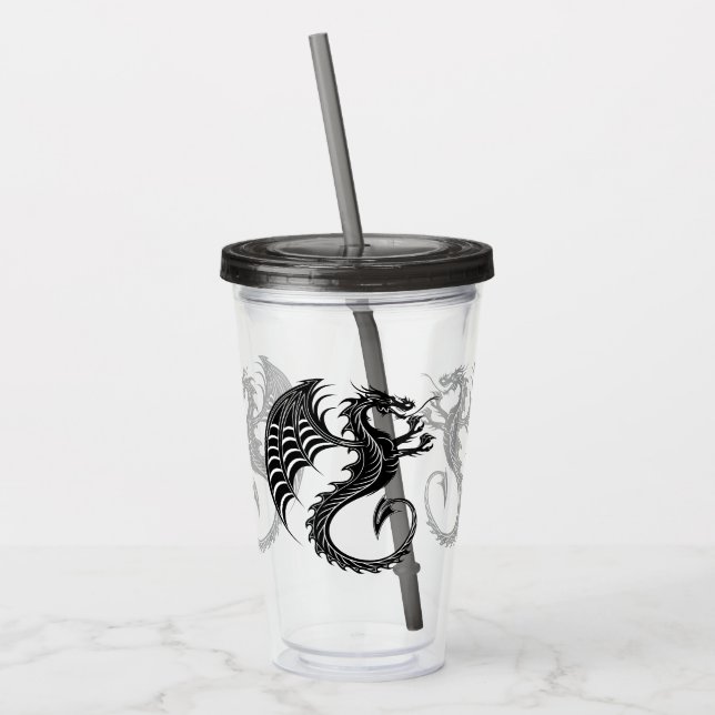 Dragon Black Shape Tattoo Stil Take Away Mugg (Vänster)
