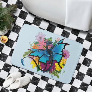 Dragon Blue Butterfly Flowers Badrumsmatta