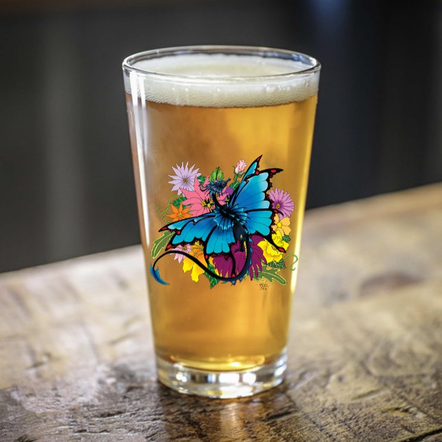 Dragon Blue Butterfly Flowers Glaskopp (Skapare uppladdad)