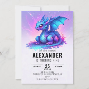 Dragon Blue Rosa Födelsedagsfest Inbjudningar