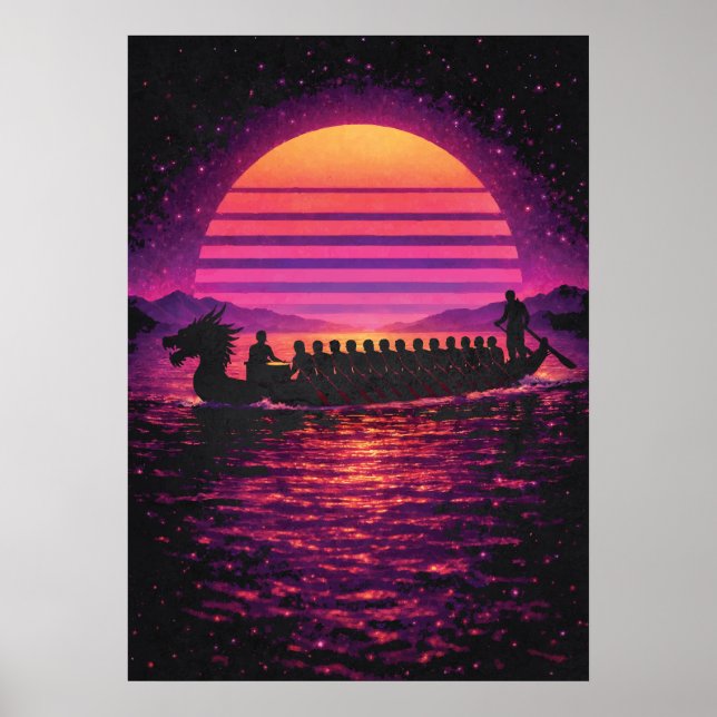 Dragon Boat Race, Retro Synthwave Modern Paddling Poster (Framsidan)