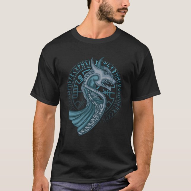 Dragon Boat Runcle Norse Compass Viking Fläkt T Shirt (Framsida)