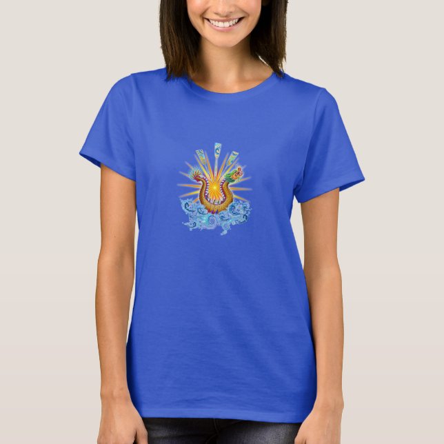 Dragon Boat Sunshine Logotyp på Blue T Shirt (Framsida)