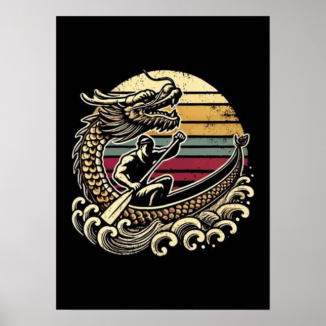 Dragon Boat Tävla - Vintage Paddler Poster (Framsidan)