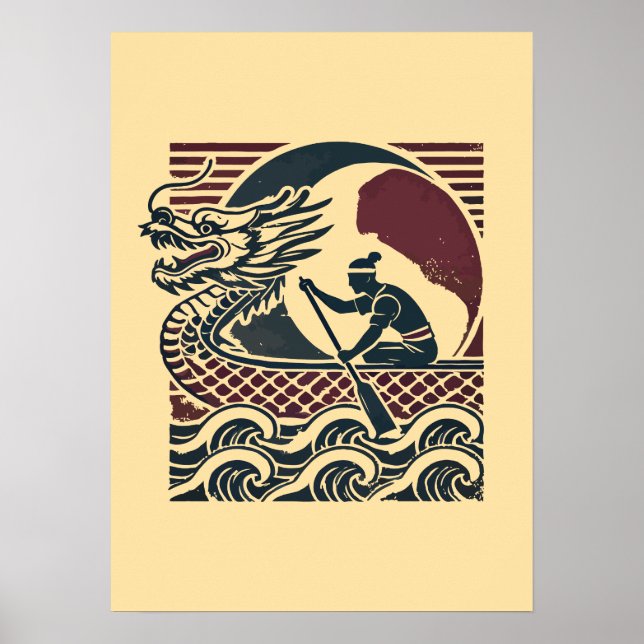 Dragon Boat Tävla - Vintage Paddler Poster (Framsidan)
