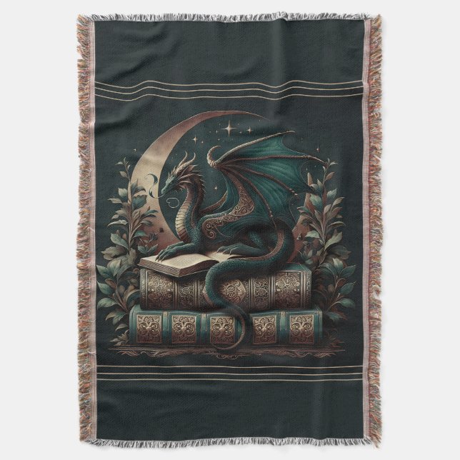 Dragon Bok Blanket | Fantasy Reader Throw | Medie Filt (Framsidan Vertikal)