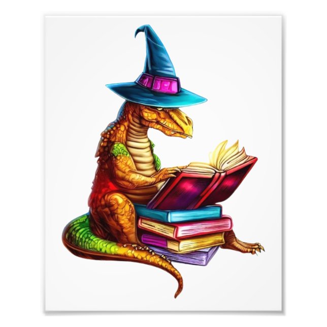 Dragon Bookworm - Cute Fantasy Reading Älskare Des Fototryck (Framsidan)