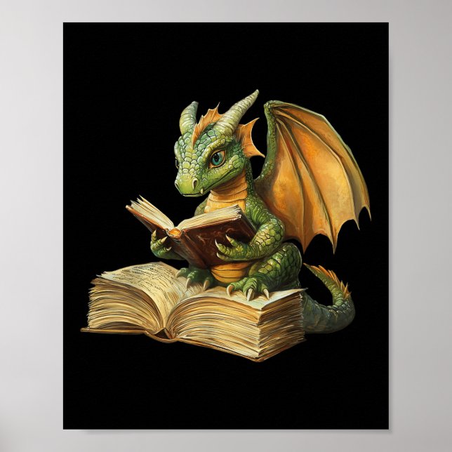 Dragon Bookworm Reading Bok Funny Graphic Poster (Framsidan)