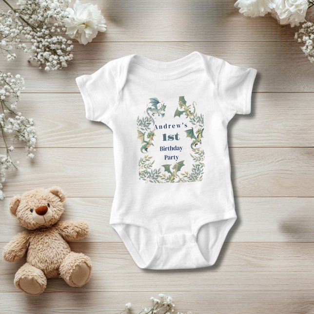 Dragon Boys 1:a födelsedag Party T Shirt (Dragons Boys 1st 2nd Birthday party baby bodysuit. Personalized for the little birthday boy)