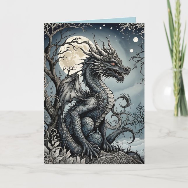 Dragon by Moonlight Greeting Card Meddelande (Framsida)