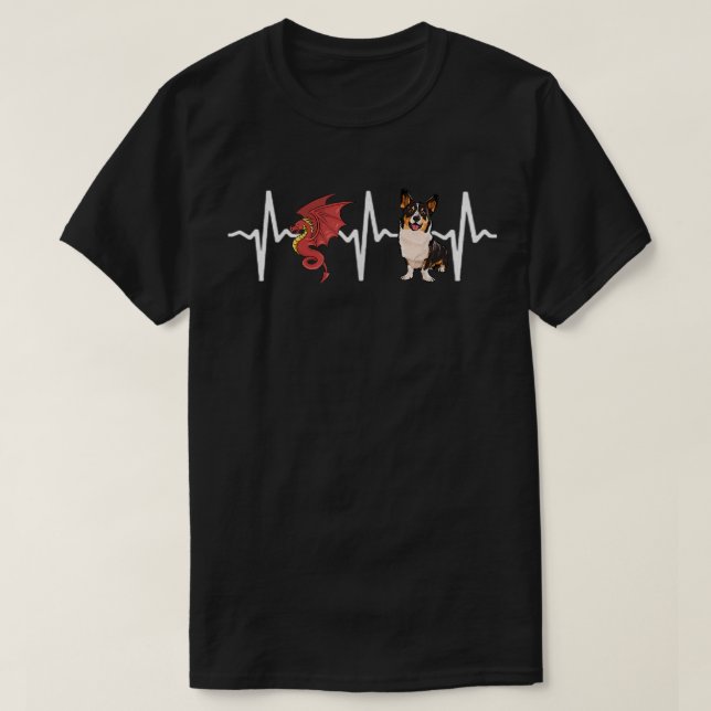 Dragon Cardigan Welsh Corgi Heartslag Hund älskare T Shirt (Design framsida)