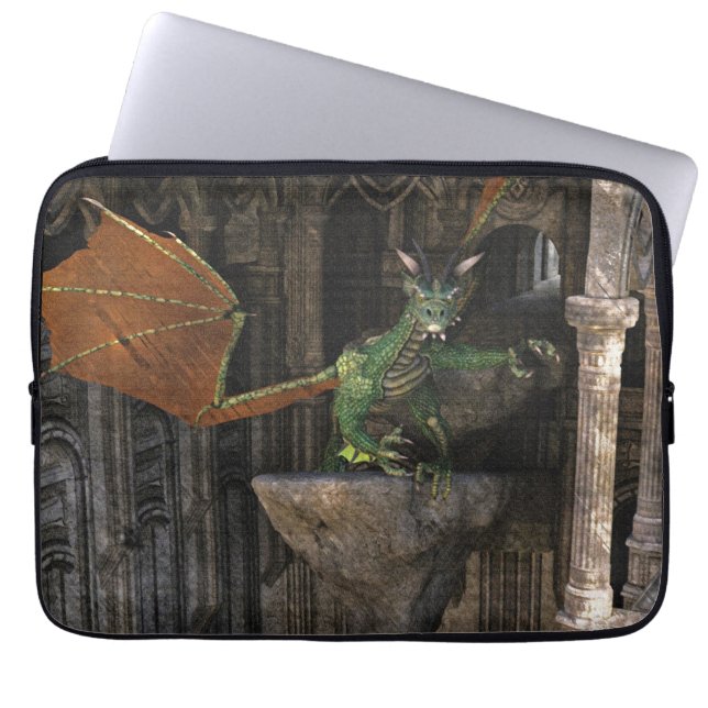 Dragon & Castle Fantasy Artwork Laptop Sleeve (Framsidan)