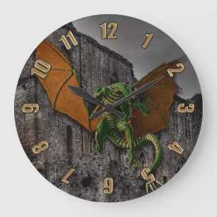Dragon & Castle Fantasy Artwork Stor Klocka