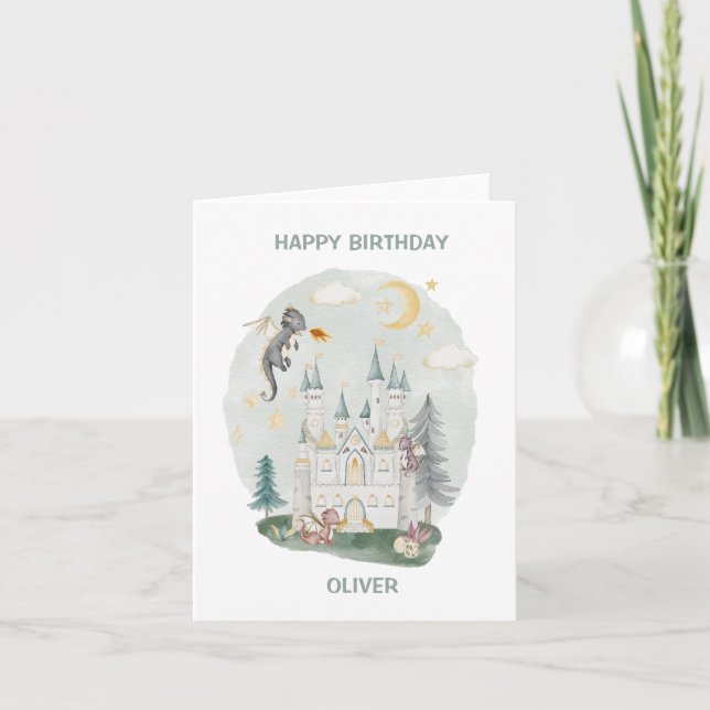 Dragon castle grattis på födelsedagen namn kort (Framsida)