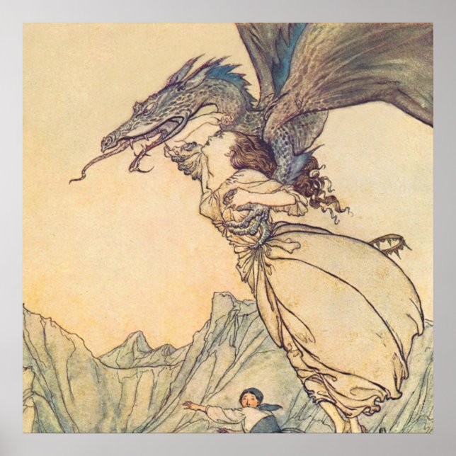 "Dragon Caught the Queen" av Arthur Rackham Poster (Framsidan)