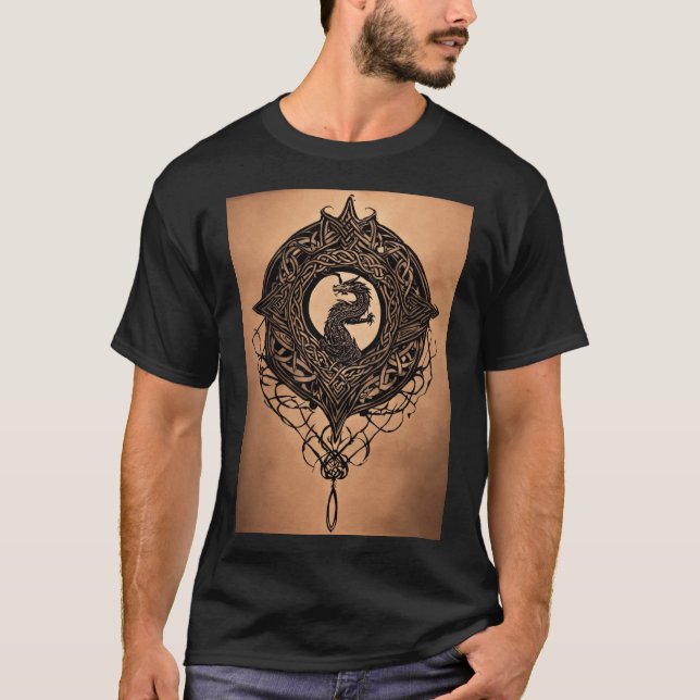 Dragon celtic Black grått abstrakt tattoshirt T Shirt (Framsida)