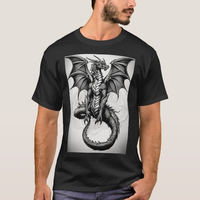 Dragon celtic Black grått abstrakt tattotröja T Shirt (Framsida)