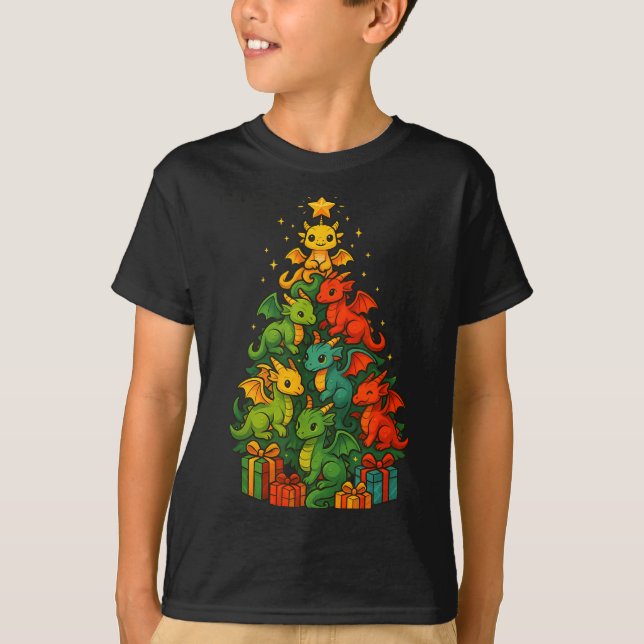 Dragon Christmas Tree Funny Dragon Xmas  T Shirt (Framsida)