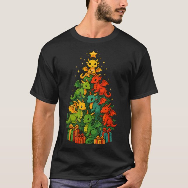 Dragon Christmas Tree Funny Dragon Xmas  T Shirt (Framsida)