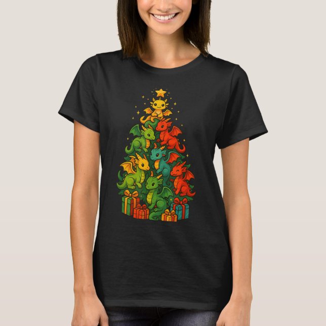 Dragon Christmas Tree Funny Dragon Xmas  T Shirt (Framsida)