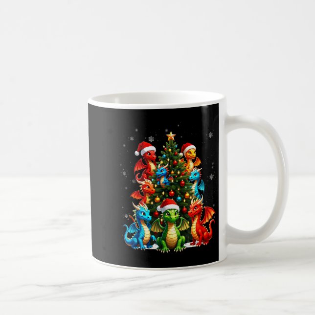 Dragon Christmas Tree Squad Santa Hat Fantasy Myth Kaffemugg (Höger)