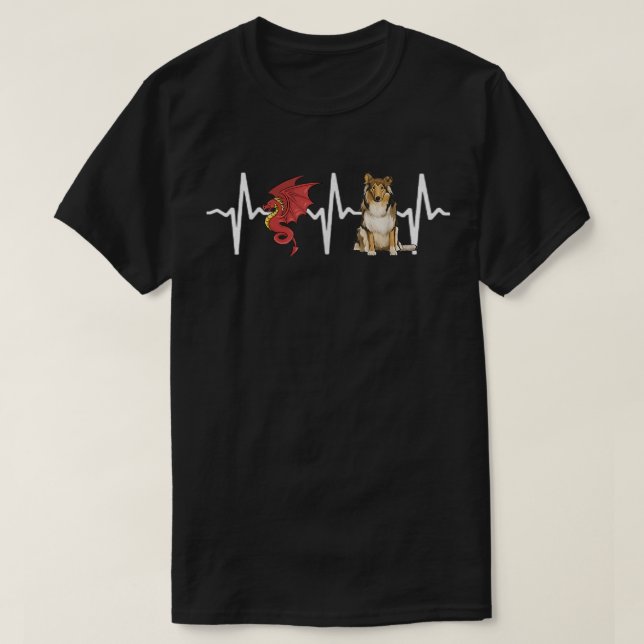 Dragon Collie Heartslag Hund älskare  T Shirt (Design framsida)