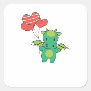 Dragon Cute Animals with hearts-bubblor to Fyrkantigt Klistermärke