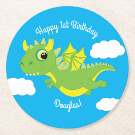 Dragon Cute Barn Birthday Underlägg Papper Rund