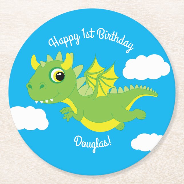 Dragon Cute Barn Birthday Underlägg Papper Rund (Framsidan)