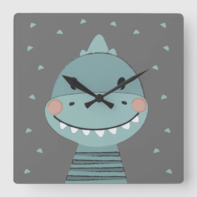 Dragon Cute Tecknad Kids Baby Clock Fyrkantig Klocka (Framsida)