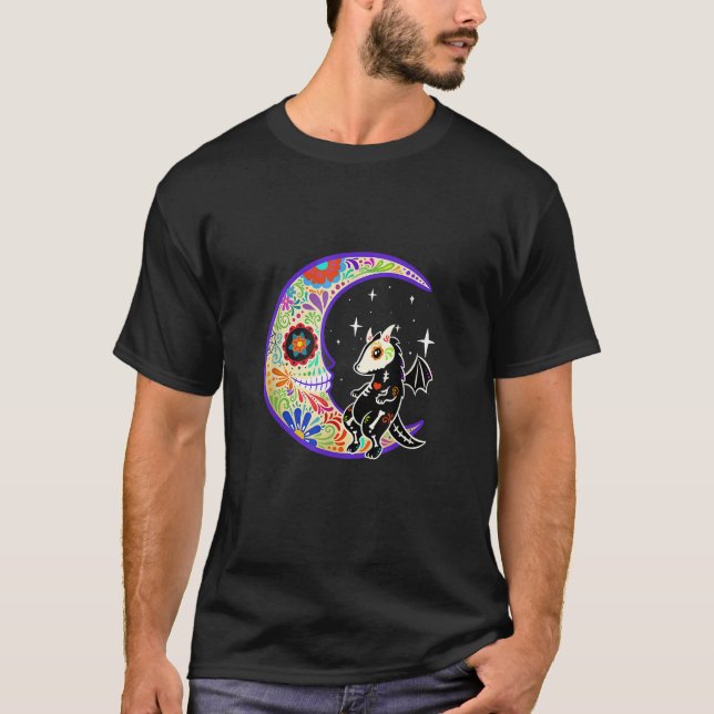 Dragon Dia de Los Muertos Skeleton Sugar Skull T S Shirt (Framsida)