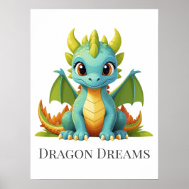 Dragon Dreams Grönt Blue Baby Dragon Nursery Poster