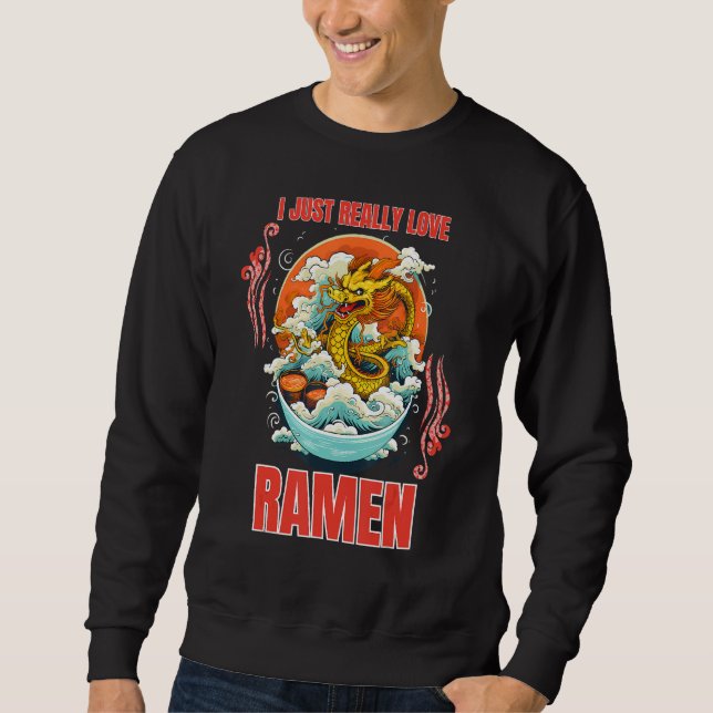 Dragon Eating Ramen Noodle I Verkligen Rame Lång Ärmad Tröja (Framsida)