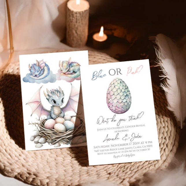 Dragon Egg Boy Blue Rosa Gender Reveal Inbjudningar (Skapare uppladdad)