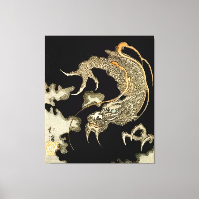 Dragon Emerging from Mörk Clouds Totoya Hokkei Canvastryck (Framsida)
