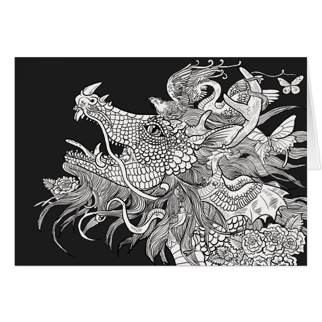 Dragon Enchantment Färg din egen Hälsningskort (Framsidan Horizontal)