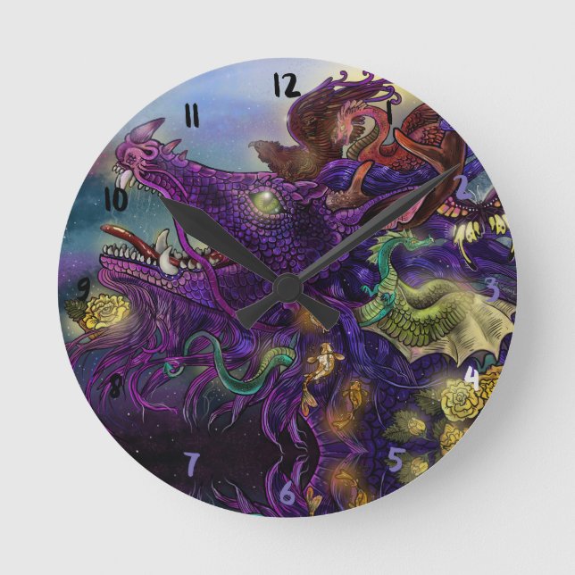 Dragon Enchantment Round Clock Rund Klocka (Framsida)