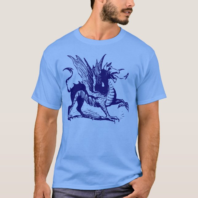Dragon Engrave - Deep Navy Tee Shirt (Framsida)