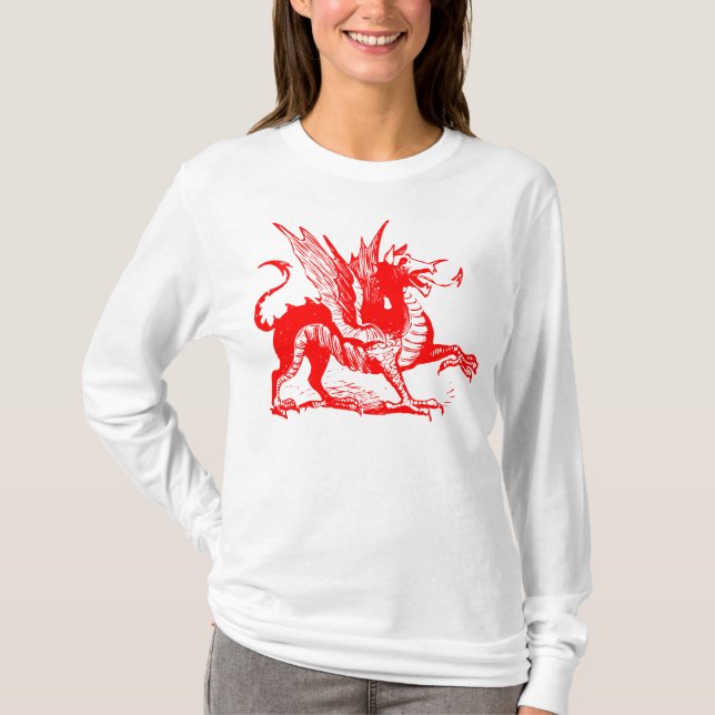 Dragon Engrave - Red Tee Shirt (Framsida)